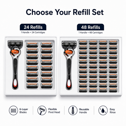 🔥Hot Sale 50% OFF 🎁6-Layer Pivoting Razor Refill Set + Handle – Ultra-Sharp Stainless Blades for Smooth Shave