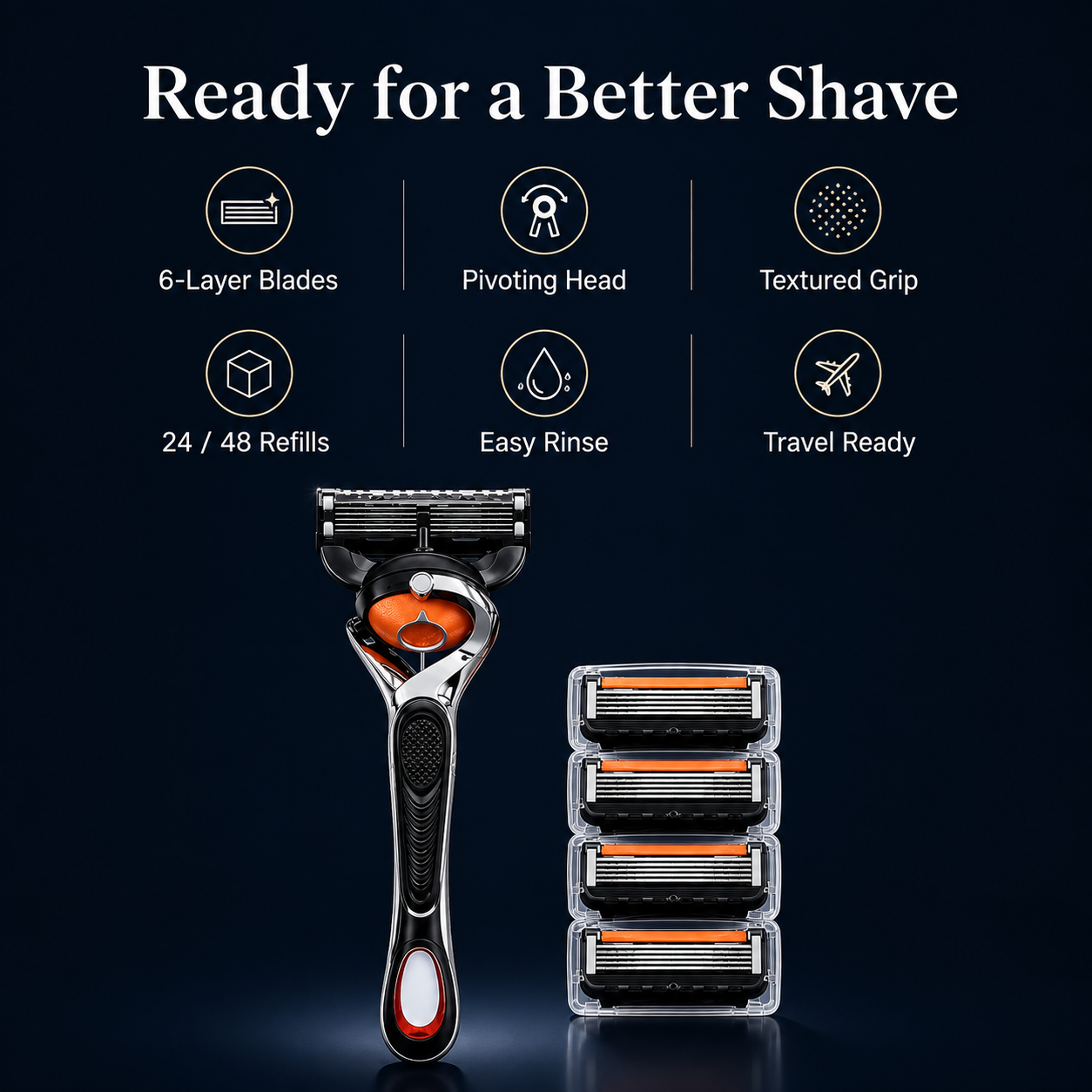 🔥Hot Sale 50% OFF 🎁6-Layer Pivoting Razor Refill Set + Handle – Ultra-Sharp Stainless Blades for Smooth Shave