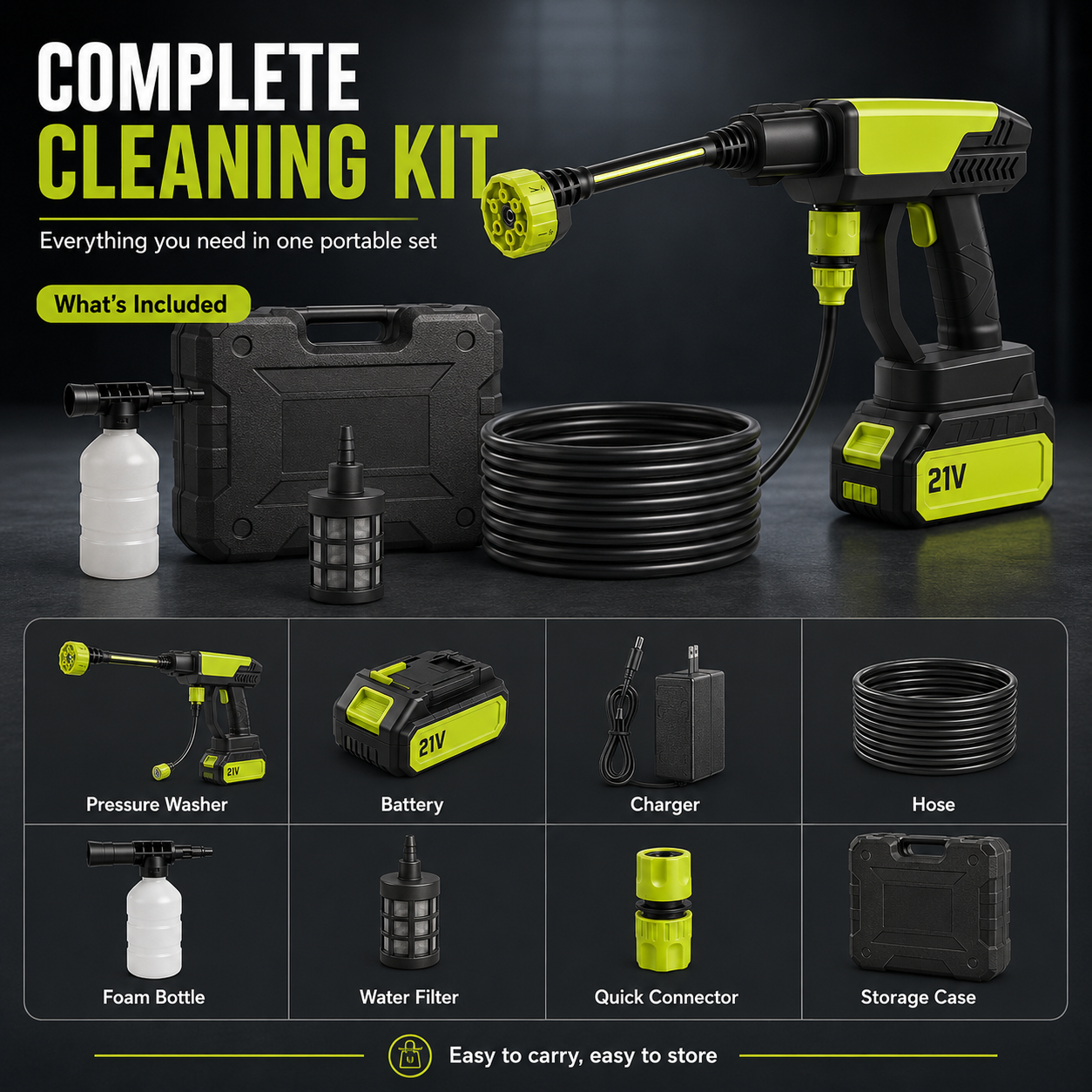 Cordless Pressure Washer and Single Port Charger Base, Bottle Portable Washer for Car,Home Cleaning & Garden Watering