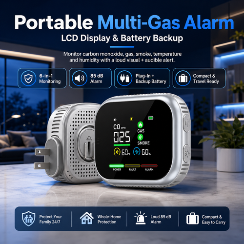Portable Multi-Gas Alarm with LCD Display & Battery Backup