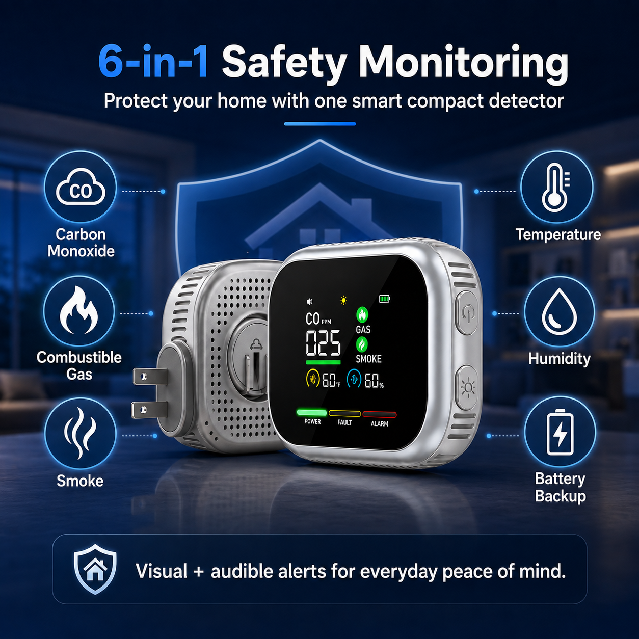 Portable multi-gas alarm with LCD display and battery backup