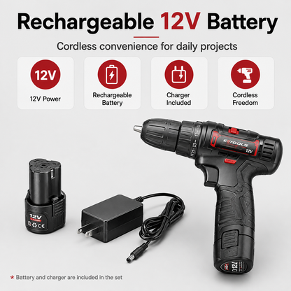 Tool kit with 12V Cordless Power Drill Driver Toolbox Storage Case with Drawer