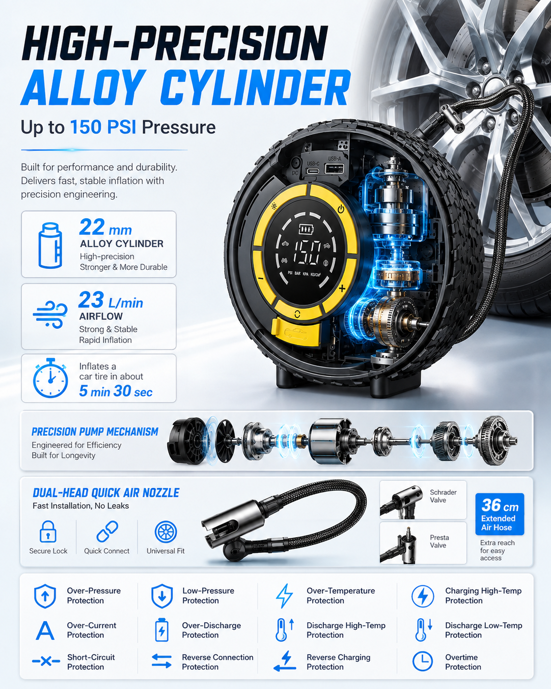 Preset tire pressure and automatic stop