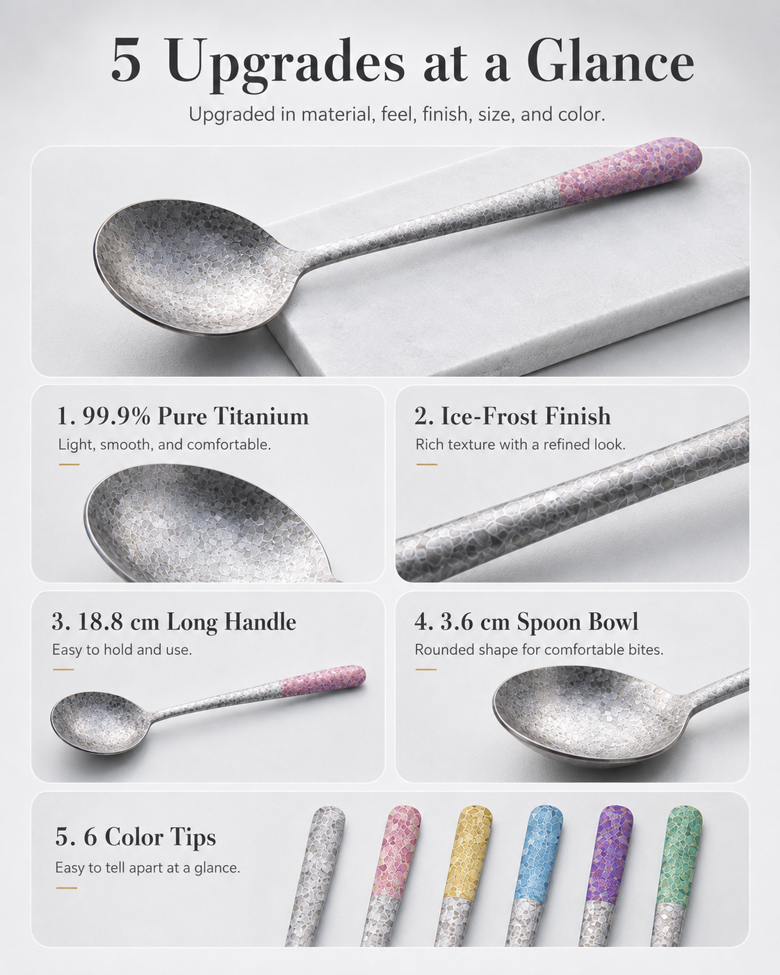99.9% Pure Titanium Frost Spoon – Lightweight Long-Handle Tableware