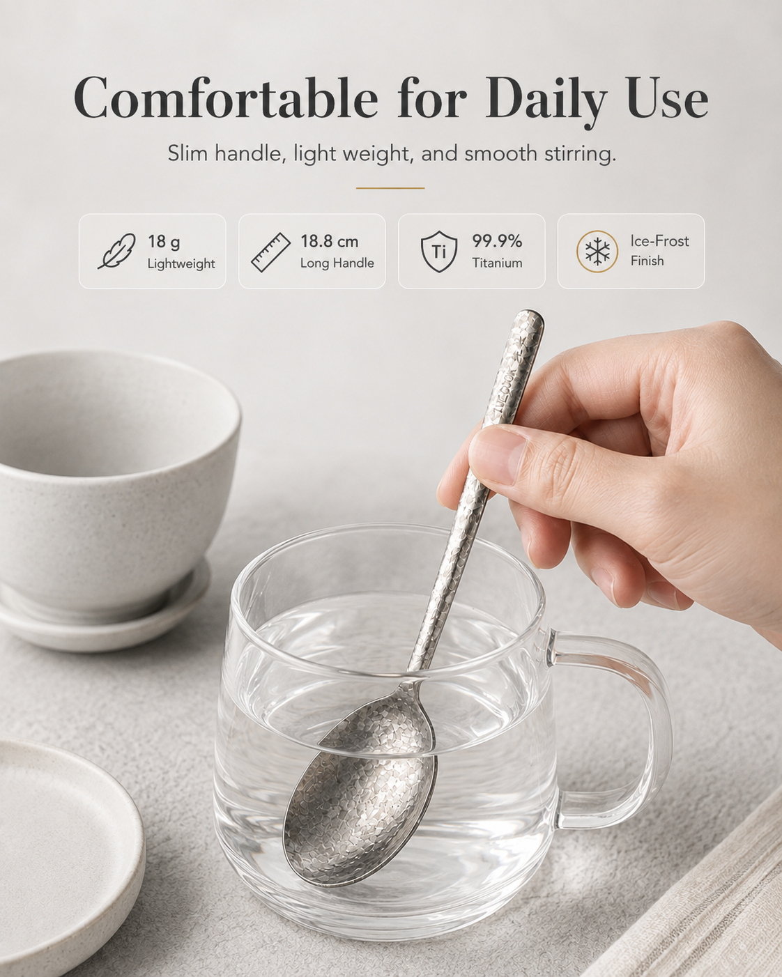 99.9% Pure Titanium Frost Spoon – Lightweight Long-Handle Tableware
