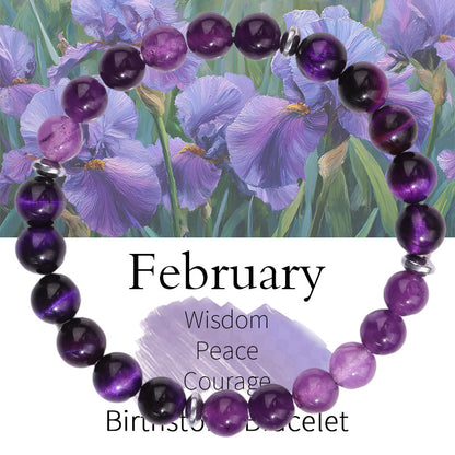Birthstone Crystal Bracelet | Anxiety Healing Floral Monthly Gift with Card